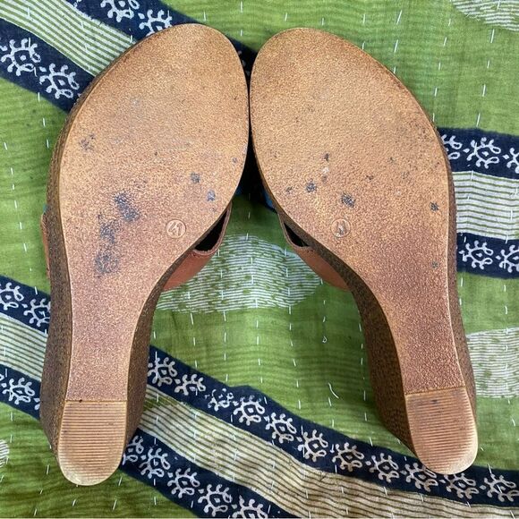 Spring Step Blue and Brown Leather Boho Wedge Heels Size 9 - Picture 10 of 14